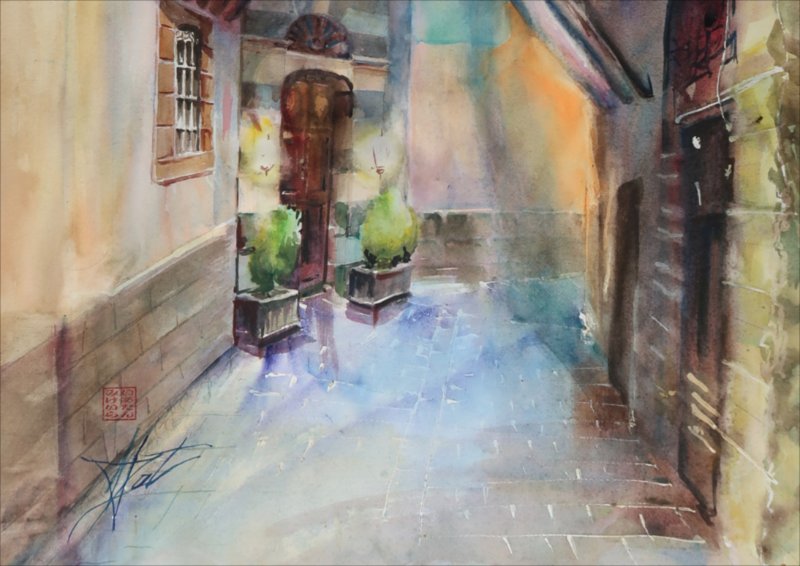 Case damaschine — Watercolour painting by Michaela Iatan