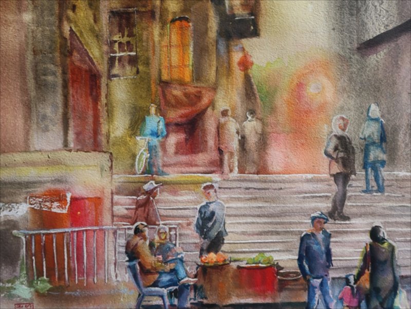 Peisaj urban în Damasc — Watercolour painting by Michaela Iatan