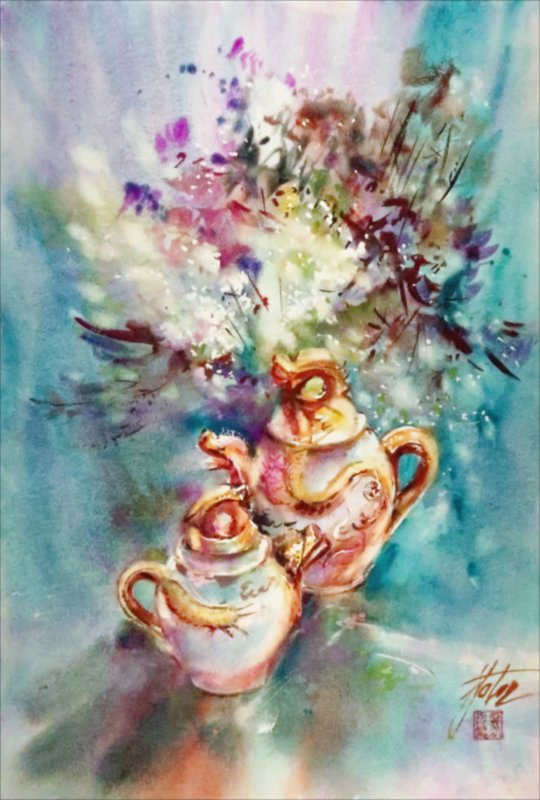 Anul dragonului — Acuarelă pictură de Michaela Iatan