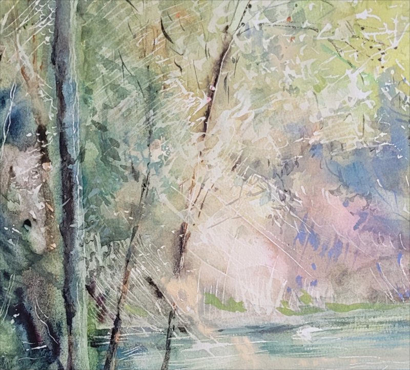 La malul lacului — Watercolour painting by Michaela Iatan
