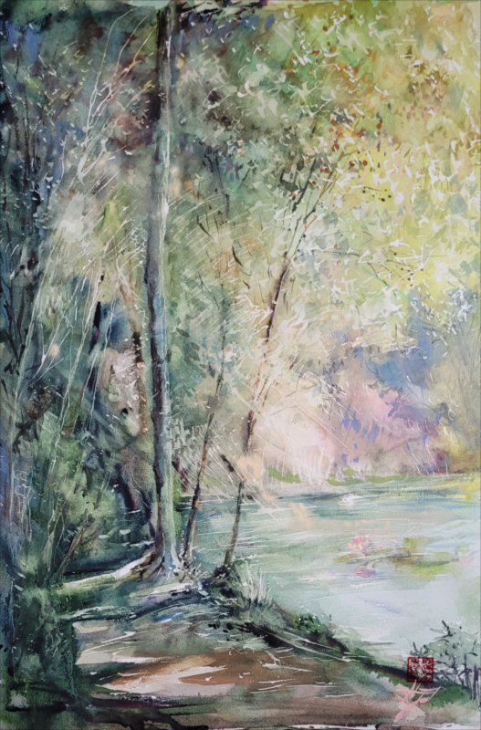 La malul lacului — Watercolour painting by Michaela Iatan