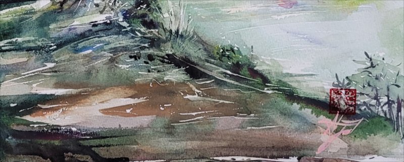 La malul lacului — Watercolour painting by Michaela Iatan