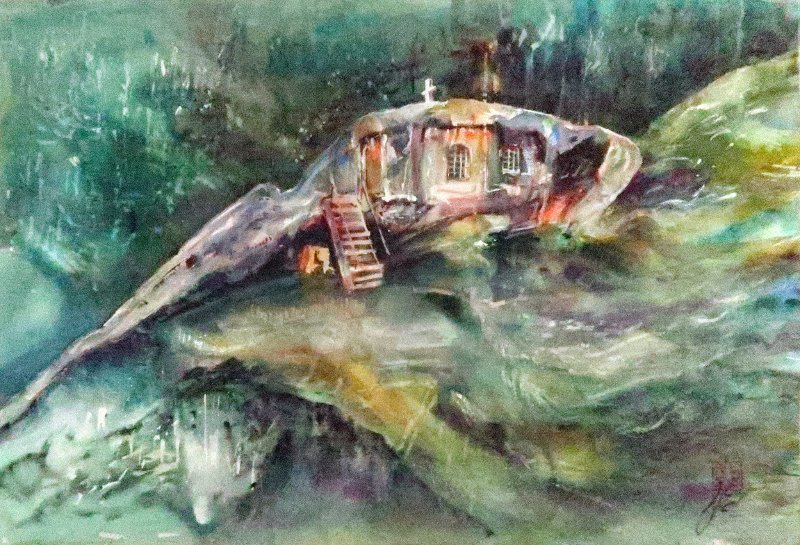 Retrait eremit Daniil — Watercolour painting by Michaela Iatan