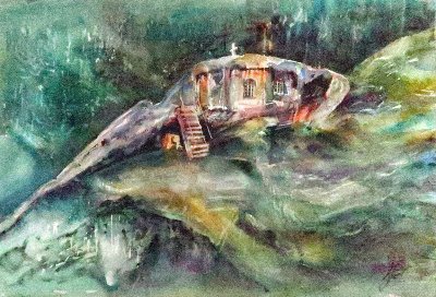 Retrait eremit Daniil — Watercolour painting by Michaela Iatan