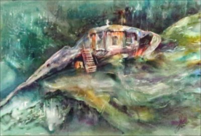 Retrait eremit Daniil — Watercolour painting by Michaela Iatan