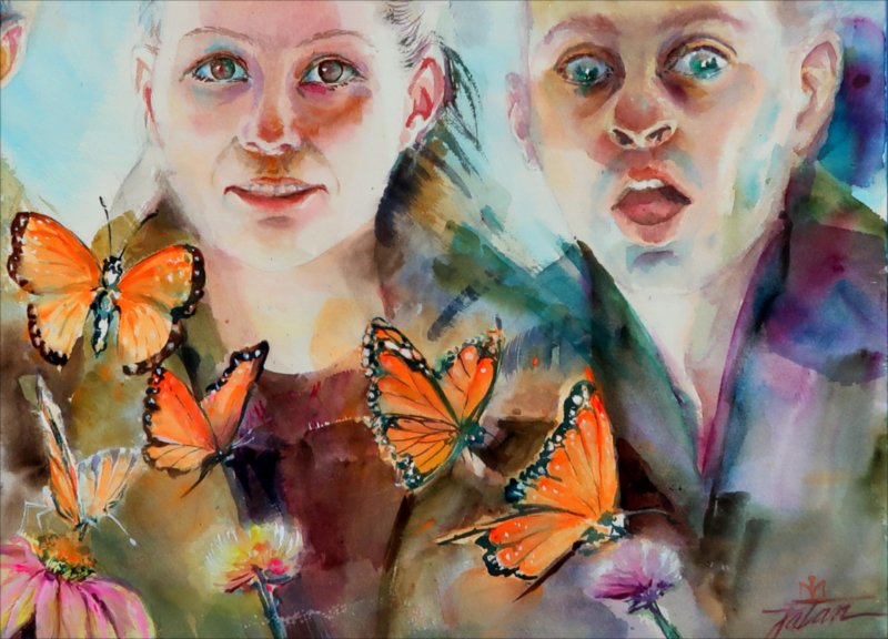 Prin geam- looking through the glass — Watercolour painting by Michaela Iatan