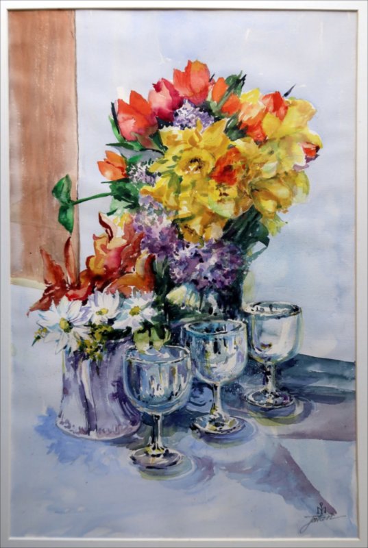 Pahare și flori — Watercolour painting by Michaela Iatan