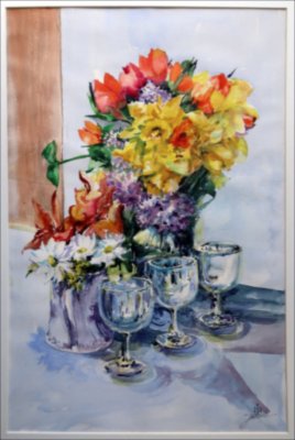 Pahare și flori — Watercolour painting by Michaela Iatan