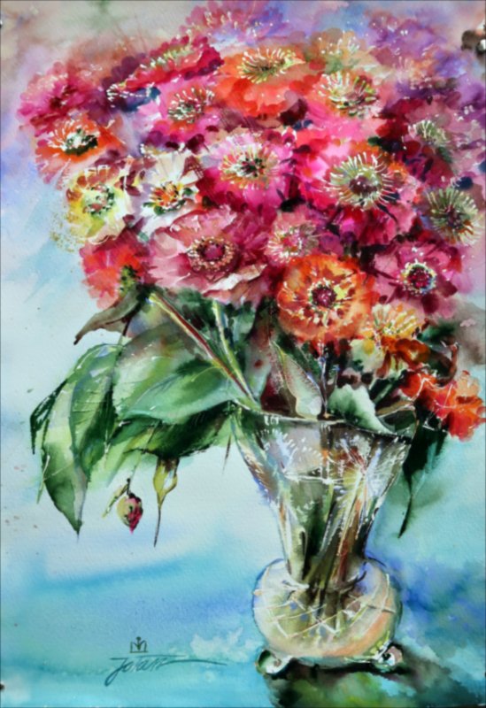 Garden flowers — Watercolour painting by Michaela Iatan