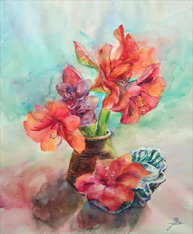 Amaryllis — Watercolour painting by Michaela Iatan
