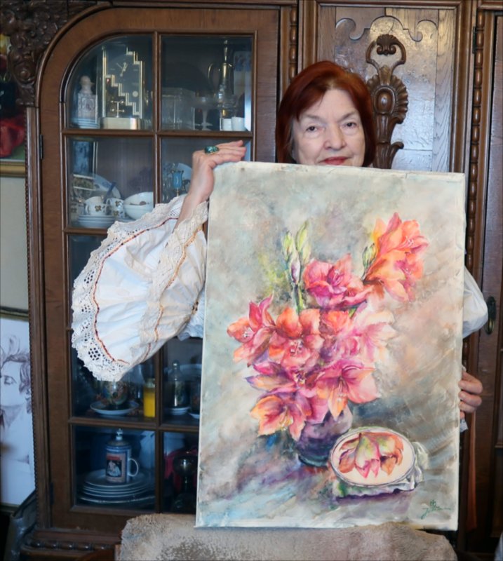 Lilies and mirror — Watercolour painting by Michaela Iatan