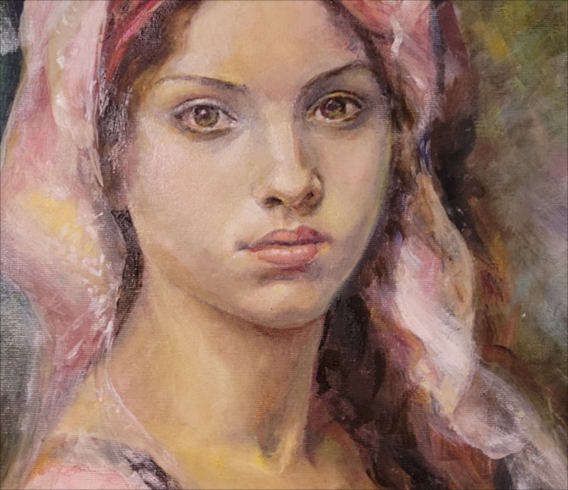Fata cu maramă — Oil painting by Michaela Iatan
